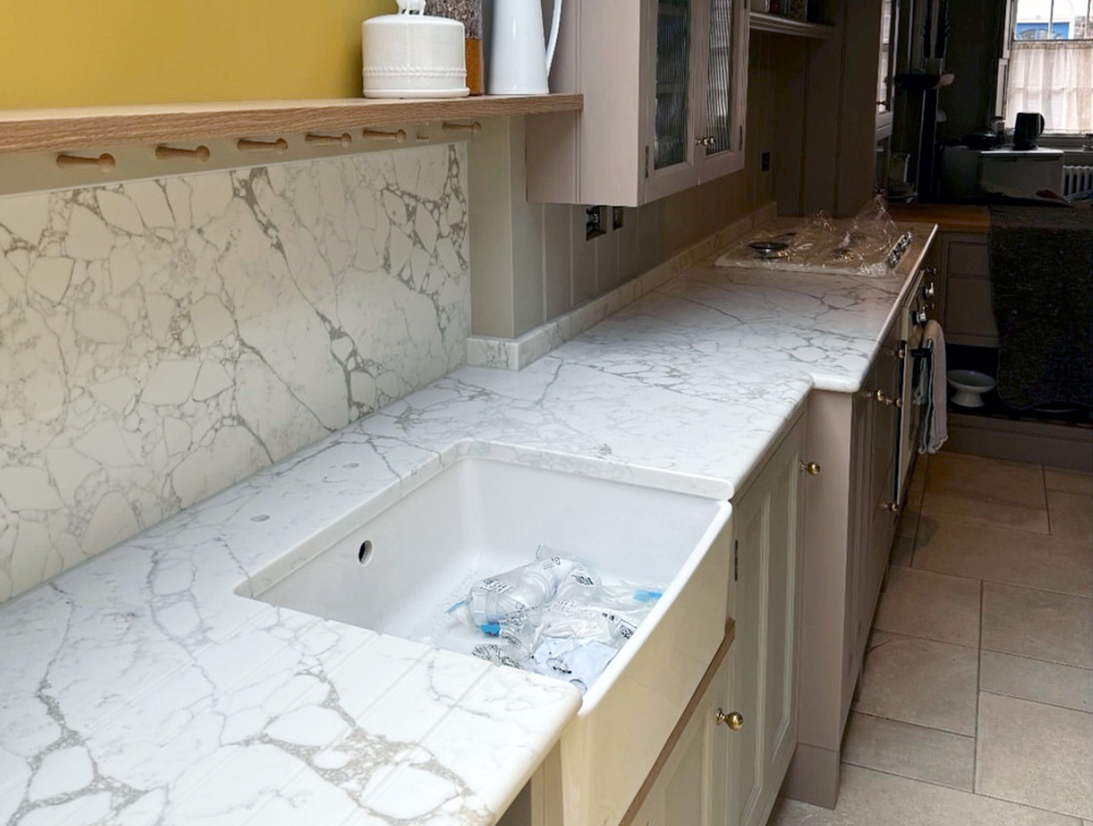 Marble quartz stone kitchen work surfaces and sinks