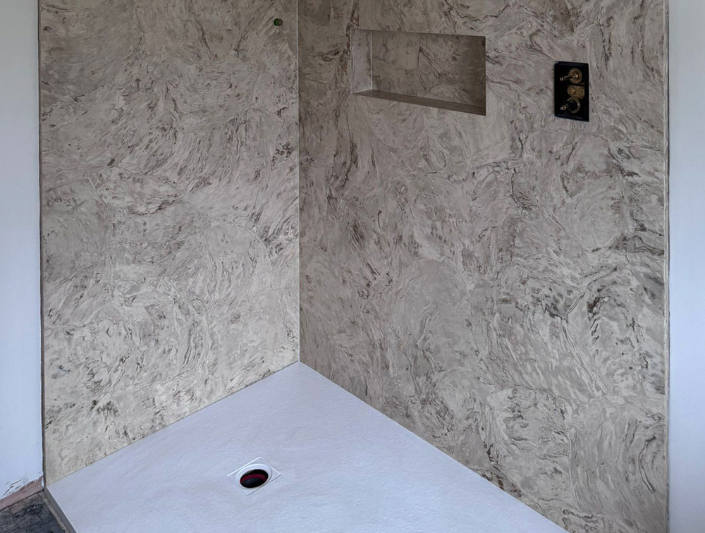 Aviva Stone granite quartz stone work top and shower room surface gallery